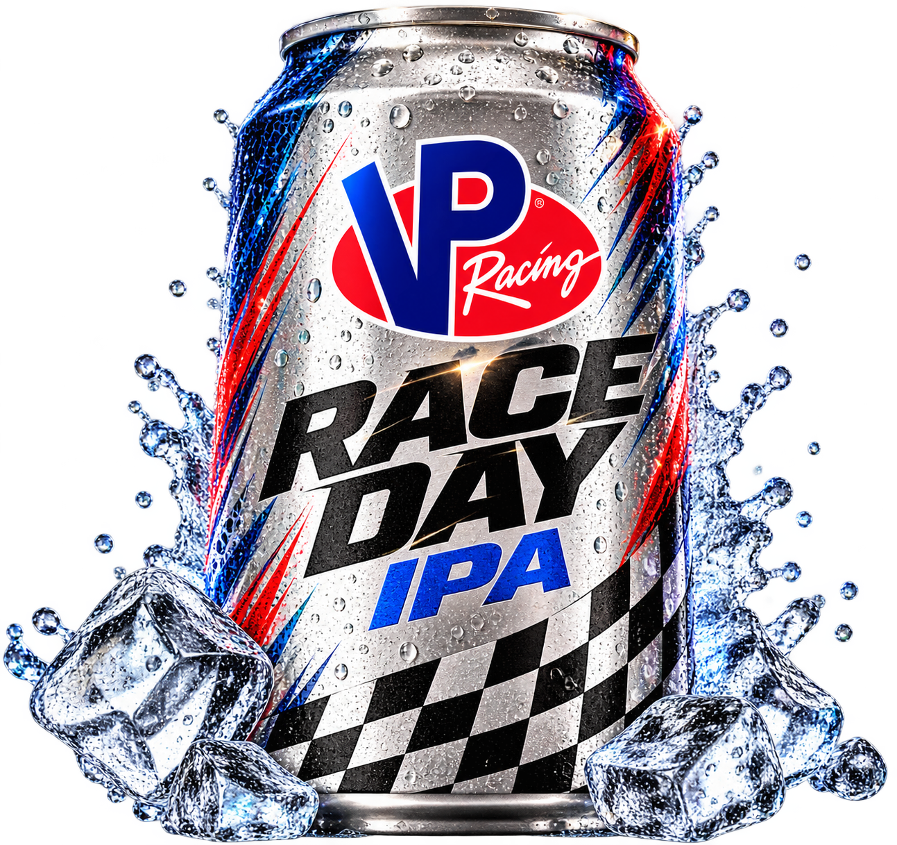 Cerveza VP Racing Race Day IPA con hielo y salpicaduras